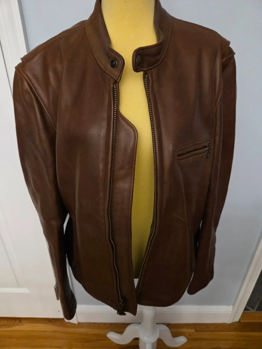 Schott NYC Waxed Natural Pebbled Cowhide Cafe Racer Jacket